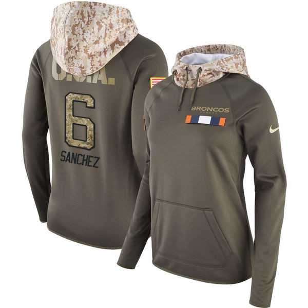 Women Nike Broncos 6 Mark Sanchez Olive Salute To Service Pullover Hoodie